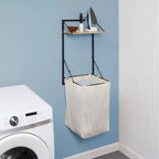 Combinaison étagère et panier à linge avec finition bois de chêne clair