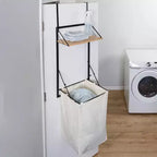 Combinaison étagère et panier à linge avec finition bois de chêne clair