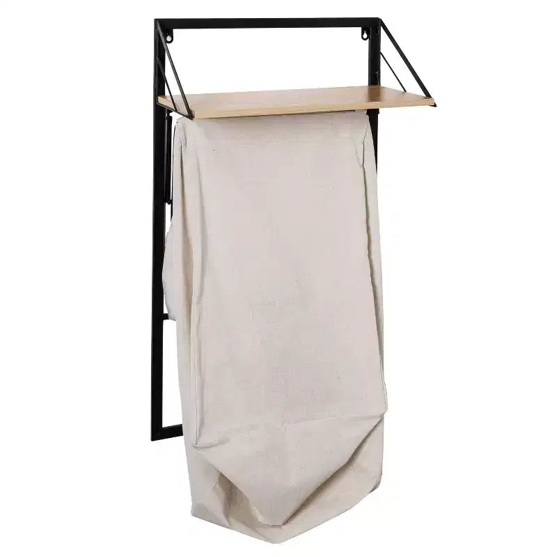 Laundry Shelf and Hamper Combo with Light Oak Wood Finish
