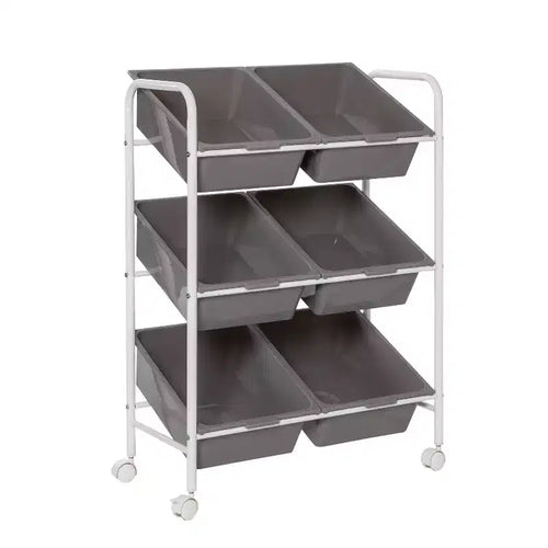 Honey-Can-Do 6 Bin rolling cart: Steel Utility Storage, Fade-Resistant, Ground Freestanding, 34" Height, 24" Depth, Gray