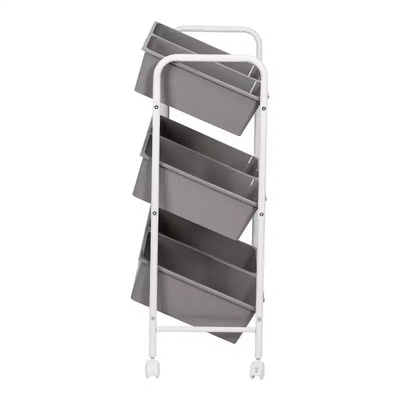 6-Bin Steel Rolling Utility Storage Cart Fade-Resistant in Gray 34 Inch Height