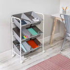 Chariot de rangement utilitaire roulant en acier à 6 bacs, résistant à la décoloration, gris, hauteur 34 pouces