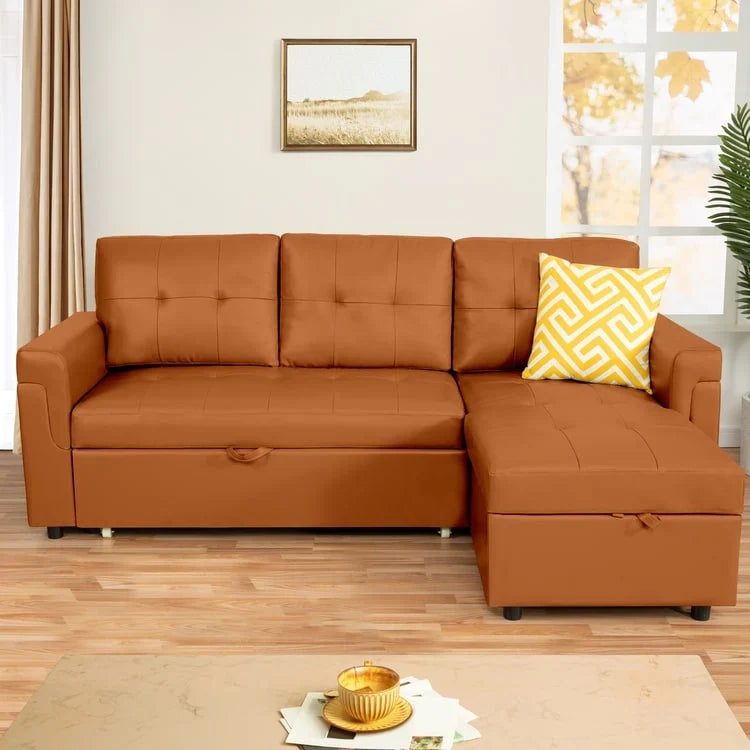 Canapé d'angle réversible avec lit gigogne, méridienne de rangement, pieds durables,