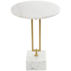 Table d'appoint géométrique en marbre avec support rectangulaire en métal doré - Blanc