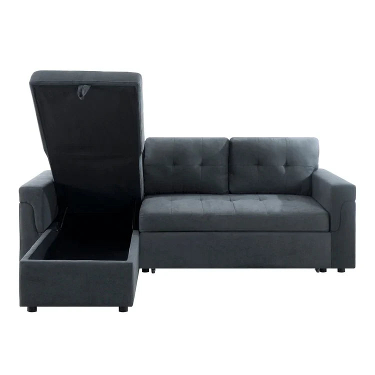 Canapé d'angle réversible convertible avec lit gigogne, méridienne de rangement et pieds durables