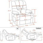 Fauteuil inclinable, pivotant et coulissant électrique avec porte-gobelets et ports USB, en tissu, une place