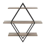 Danya B. 3-Tier Antigua Crossed Double Diamond Wall Shelf Unit Black/Rustic: Laminated Iron Frame, Includes Mounting Brackets
