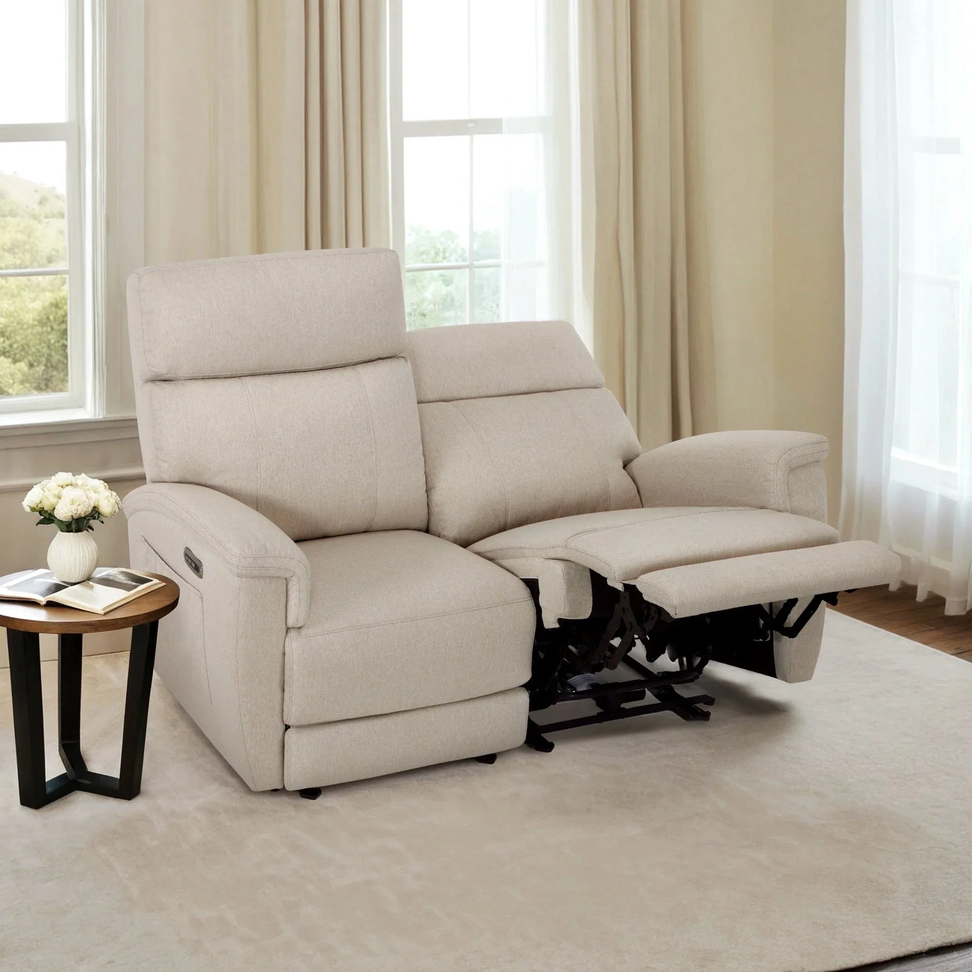 Canapé inclinable électrique MCombo 60,2 po avec massage et double chauffage, appuie-tête réglable, ports USB et Type C, tissu