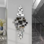 Miroir mural géométrique en verre 48x21 pouces avec panneaux de miroir carrés argentés