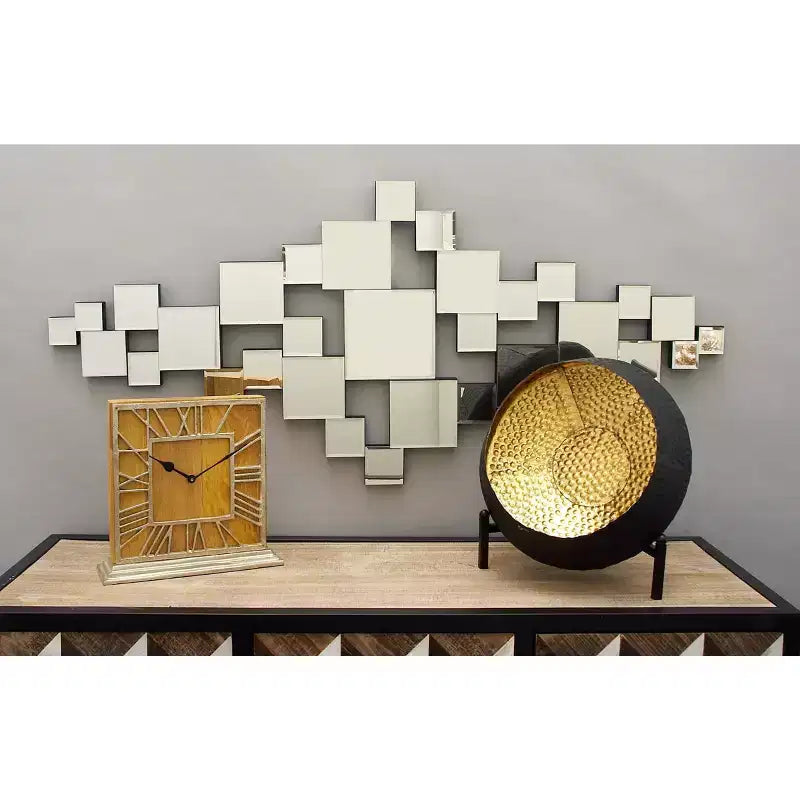 & May 48"X21" Glass Geometric Room Wall Mirror with Square Mirrors Silver