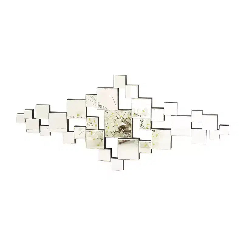 48x21 Inch Glass Geometric Room Wall Mirror with Square Mirror Panels in Silver