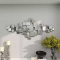 48x21 Inch Glass Geometric Room Wall Mirror with Square Mirror Panels in Silver