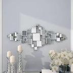 Miroir mural géométrique en verre 48x21 pouces avec panneaux de miroir carrés argentés