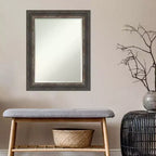 Miroir mural encadré rustique en écorce, 23 x 29 po, marron, avec verre biseauté moderne