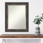 Miroir mural encadré rustique en écorce, 23 x 29 po, marron, avec verre biseauté moderne