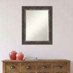 Miroir mural encadré rustique en écorce, 23 x 29 po, marron, avec verre biseauté moderne