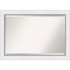 42" x 30" Eva White Framed Wall Mirror Silver - Amanti Art: Modern Beveled, No Assembly Required
