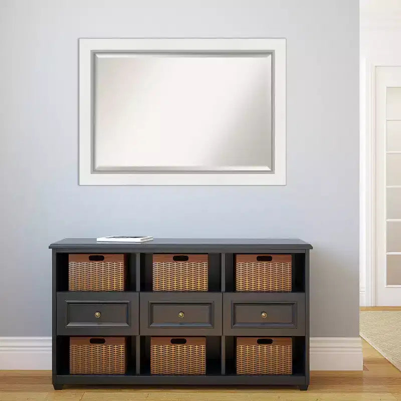42x30 Inch Eva White Framed Wall Mirror in Silver with Modern Beveled Glass