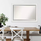 Miroir mural encadré blanc de 42x30 pouces en argent avec verre biseauté moderne