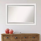 Miroir mural encadré blanc de 42x30 pouces en argent avec verre biseauté moderne