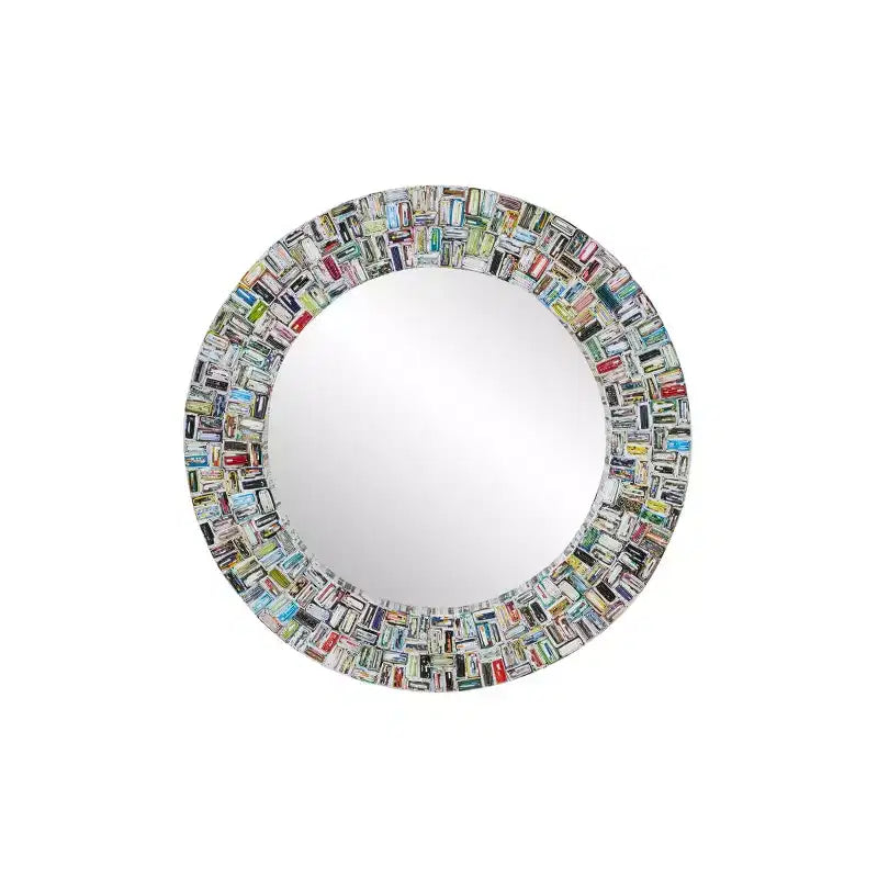 Handmade Recycled Magazine Frame Bohemian Wall Mirror with Velvet Frame No Assembly
