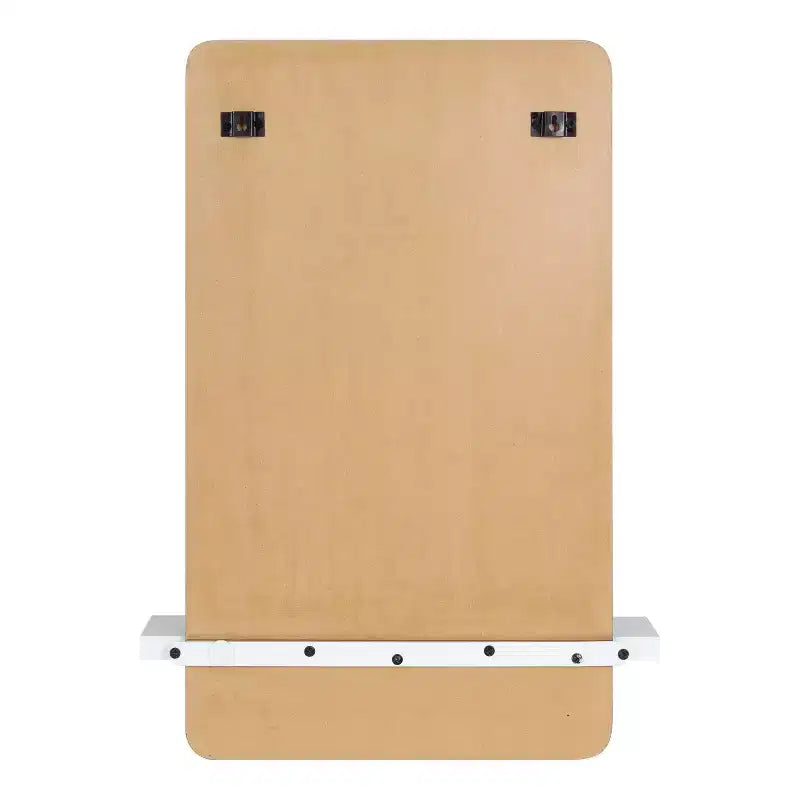 22x30 Inch Frameless Bathroom Vanity Wall Mirror with Shelf in White Mid-Century Style