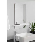 Miroir mural de salle de bain sans cadre 22x30 pouces avec étagère, style blanc Mid-Century