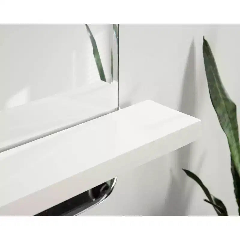 22x30 Inch Frameless Bathroom Vanity Wall Mirror with Shelf in White Mid-Century Style