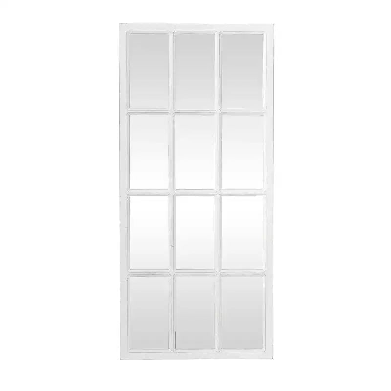 48x22 Inch Farmhouse Wood Window Pane Inspired Wall Mirror in White for Entryway