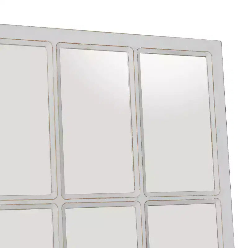 48x22 Inch Farmhouse Wood Window Pane Inspired Wall Mirror in White for Entryway