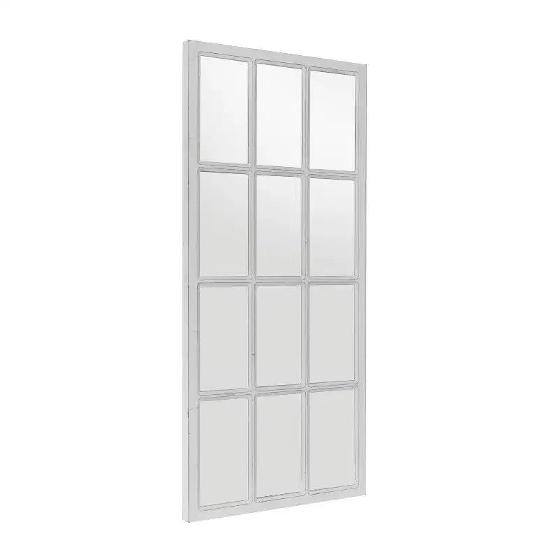 48x22 Inch Farmhouse Wood Window Pane Inspired Wall Mirror in White for Entryway