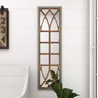 Miroir mural rustique rectangulaire à motif de carreaux de fenêtre de ferme, en bois marron, sans assemblage requis