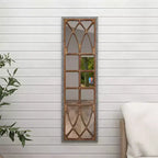 Miroir mural rustique rectangulaire à motif de carreaux de fenêtre de ferme, en bois marron, sans assemblage requis