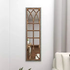 Miroir mural rustique rectangulaire à motif de carreaux de fenêtre de ferme, en bois marron, sans assemblage requis