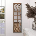 Miroir mural rustique rectangulaire à motif de carreaux de fenêtre de ferme, en bois marron, sans assemblage requis