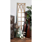 Miroir mural rustique rectangulaire à motif de carreaux de fenêtre de ferme, en bois marron, sans assemblage requis