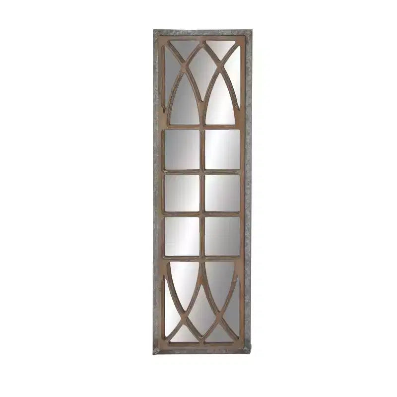 Farmhouse Wood Window Pane Inspired Wall Mirror in Brown Rustic Rectangular No Assembly