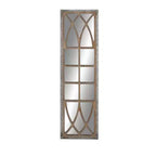 Miroir mural rustique rectangulaire à motif de carreaux de fenêtre de ferme, en bois marron, sans assemblage requis