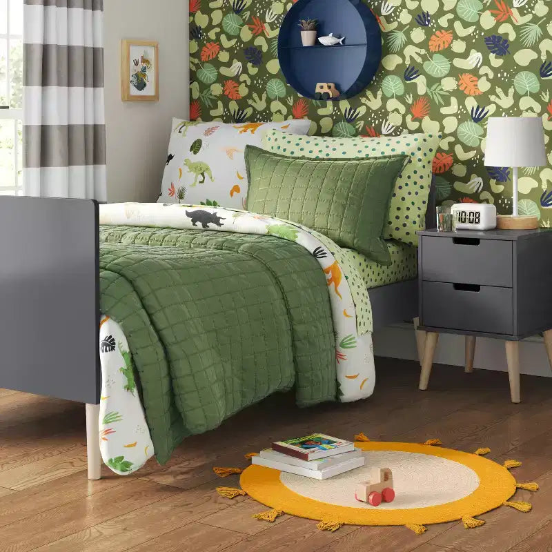 Modern Kids Nightstand in Dark Gray with Two Drawers and Integrated Handles