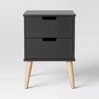 Table de chevet moderne pour enfants gris foncé avec deux tiroirs et poignées intégrées