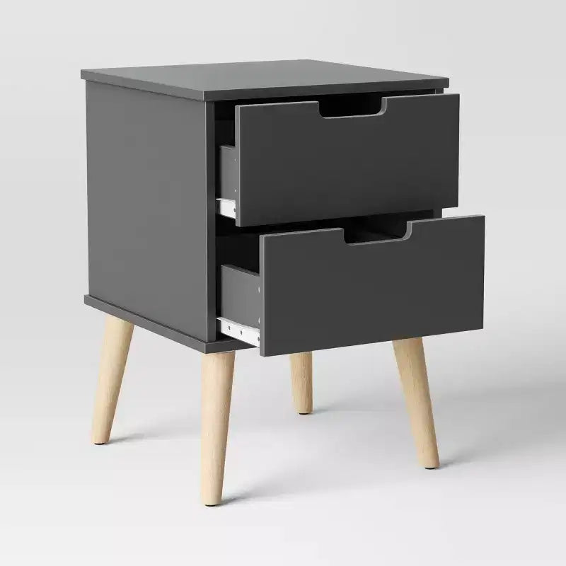 Modern Kids Nightstand in Dark Gray with Two Drawers and Integrated Handles
