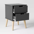 Table de chevet moderne pour enfants gris foncé avec deux tiroirs et poignées intégrées