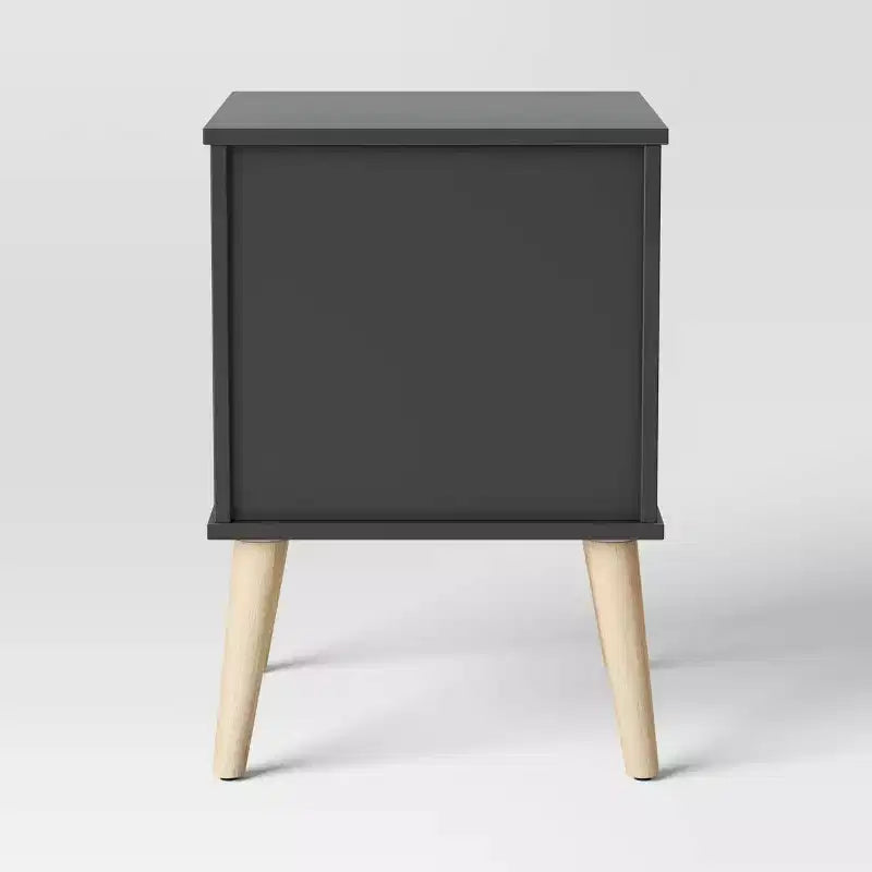 Modern Kids Nightstand in Dark Gray with Two Drawers and Integrated Handles