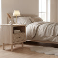 Signature Design by Ashley Birkmore One Drawer Nightstand with USB Charging Port, Light Oak Finish, Floral Accent Drawer, Tan