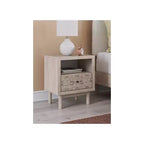 Table de chevet enfant 1 tiroir avec port de charge USB, en chêne clair avec tiroir à motifs floraux