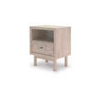 Table de chevet enfant 1 tiroir avec port de charge USB, en chêne clair avec tiroir à motifs floraux