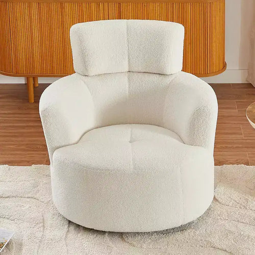 Fauteuil de baril pivotant à 360° avec appui-tête réglable et revêtement en polaire berbère moelleuse