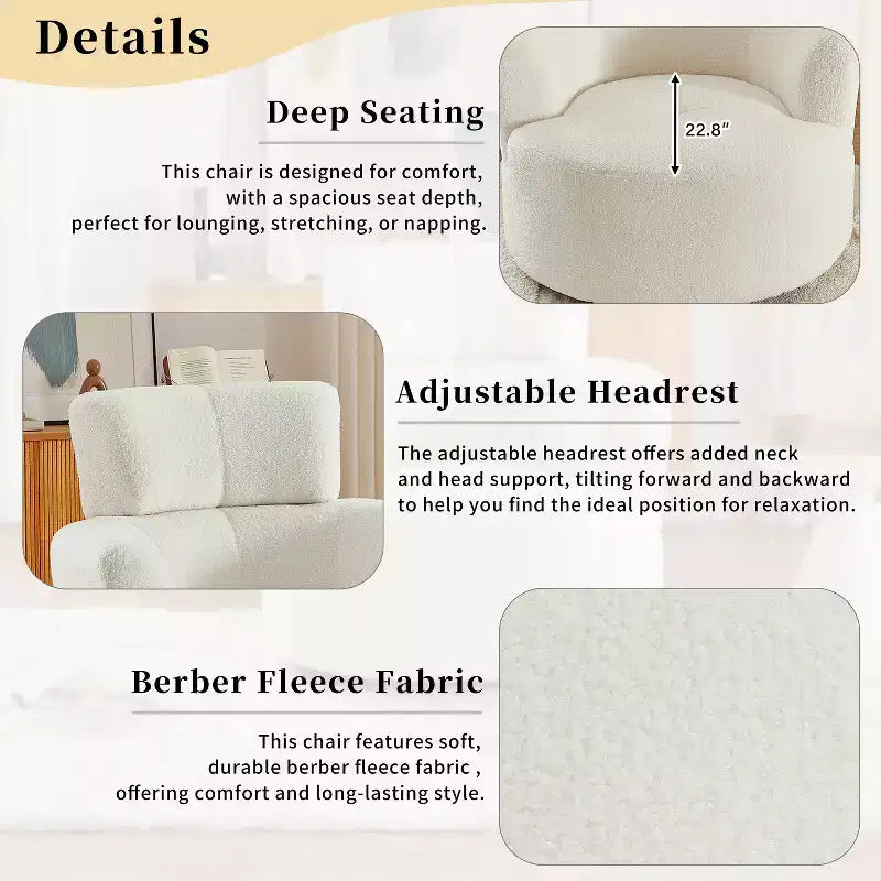 360 Swivel Barrel Accent Chair with Adjustable Headrest and Plush Berber Fleece Upholstery