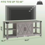 Meuble TV de ferme de 152 cm pour téléviseurs de 165 cm avec étagères et portes