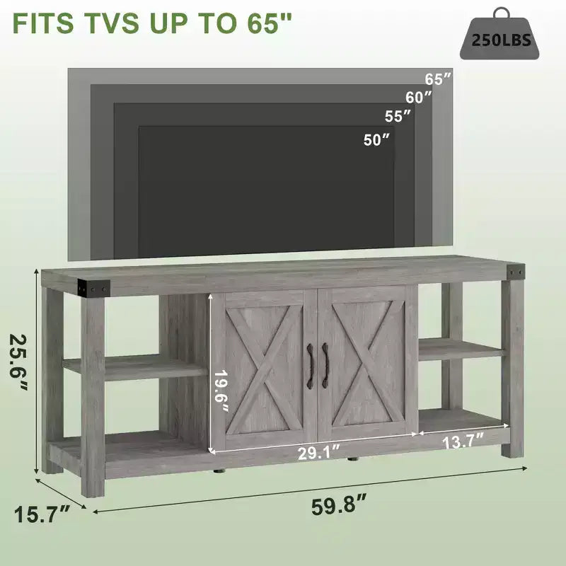 60 Inch Farmhouse TV Stand Entertainment Center for 65 Inch TVs with Shelves and Doors